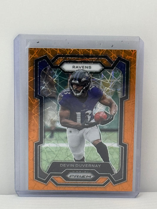2023 Panini Prizm #23 Devin Duvernay Orange Lazer Prizm Baltimore Ravens