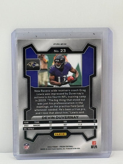 2023 Panini Prizm #23 Devin Duvernay Orange Lazer Prizm Baltimore Ravens