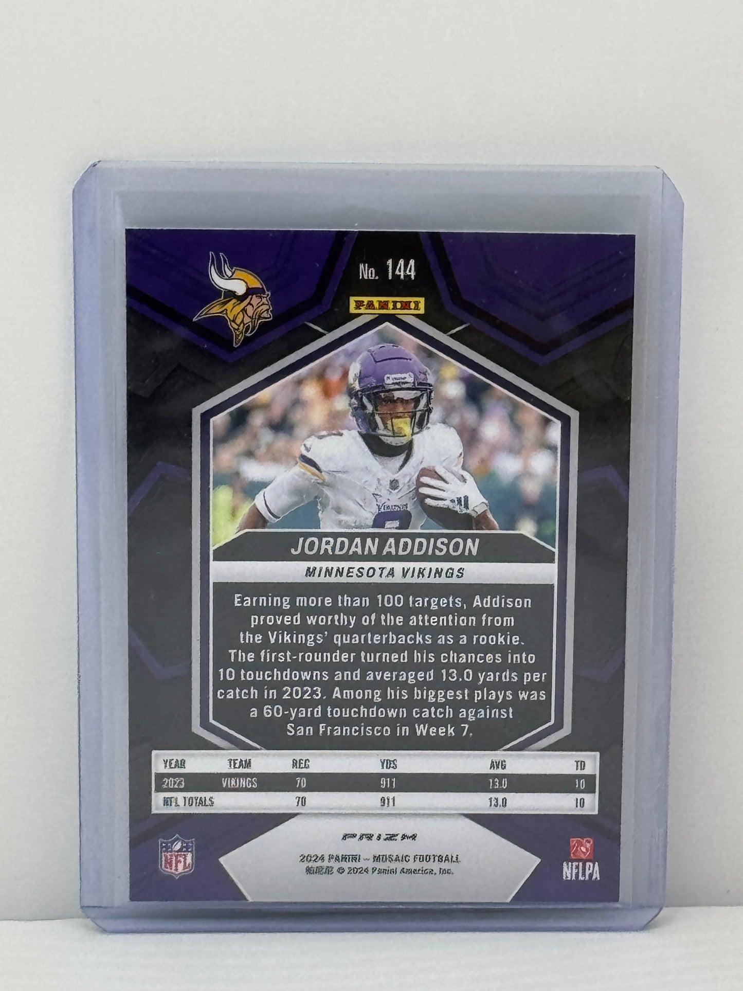 2024 Panini Mosaic #144 Jordan Addison Green Prizm Minnesota Vikings