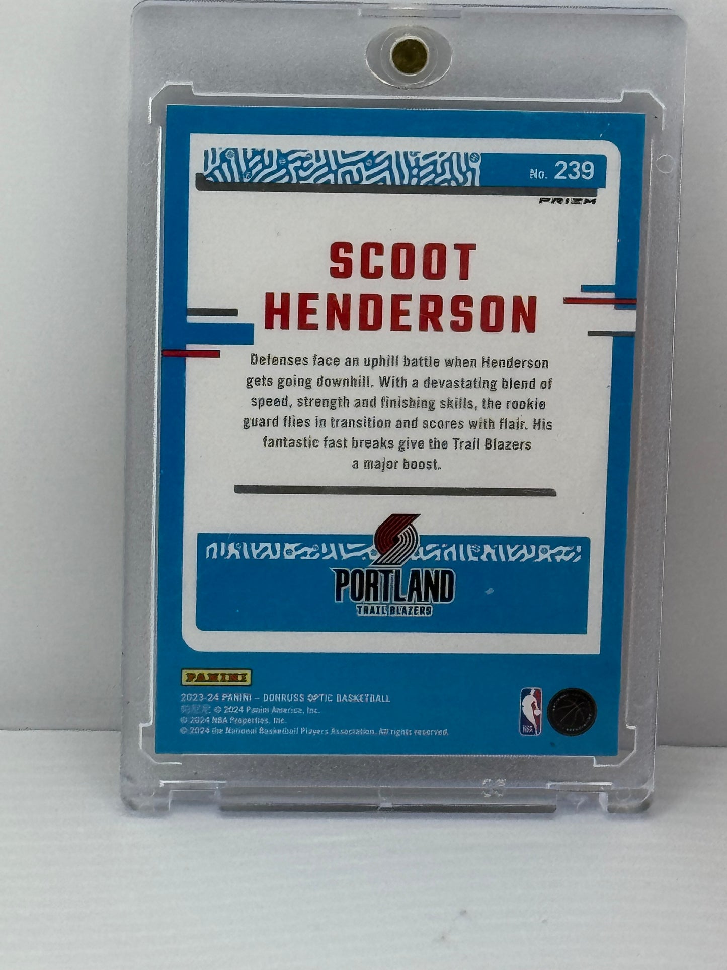2023-24 Donruss Optic #239 Scoot Henderson Purple RC Portland Trailblazers