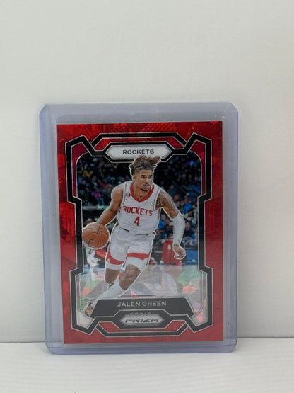 2023-24 Panini Prizm #29 Jalen Green Red Cracked Ice Houston Rockets