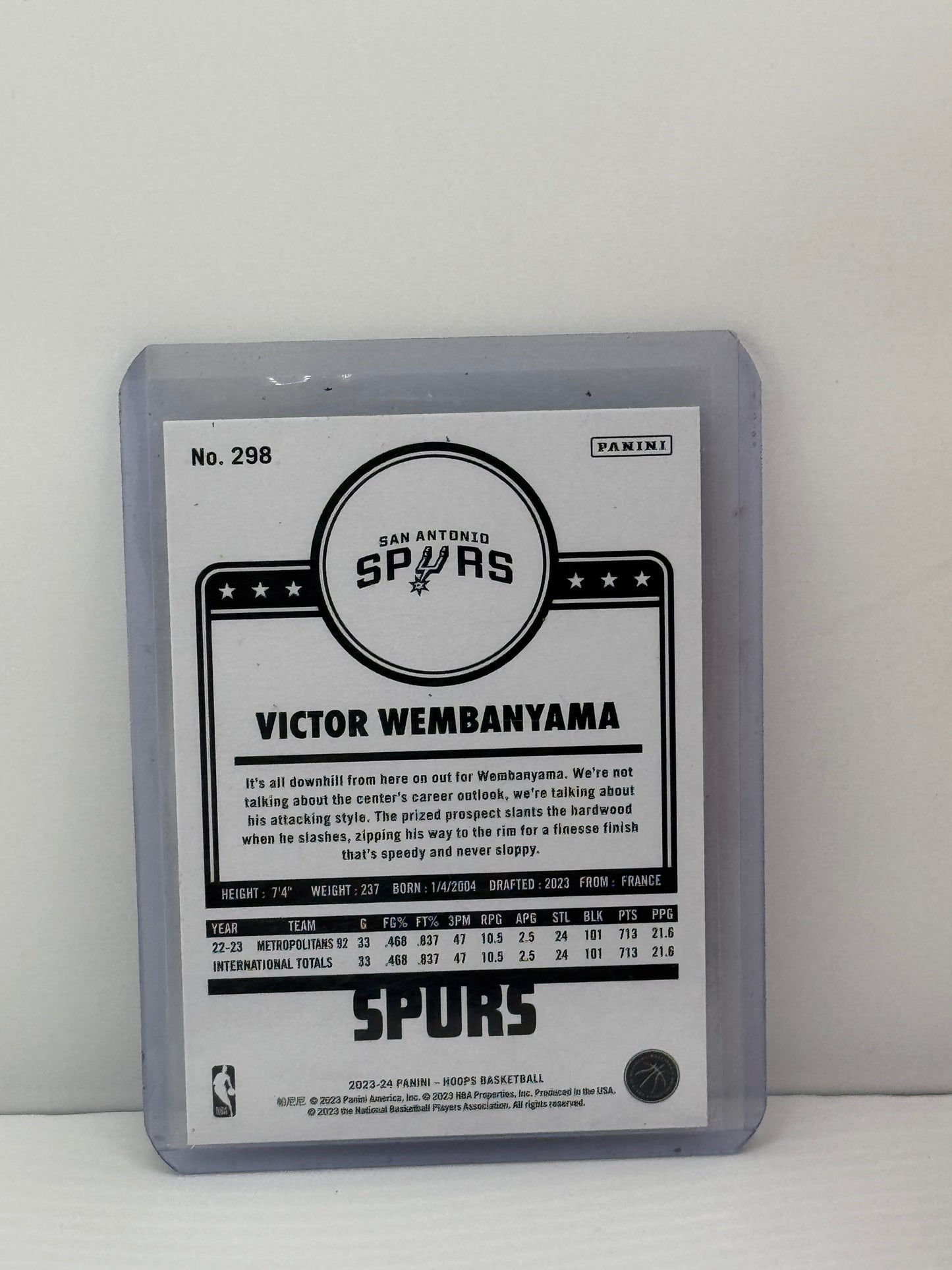 2023-24 Panini NBA Hoops #298 Victor Wembanyama RC San Antonio Spurs