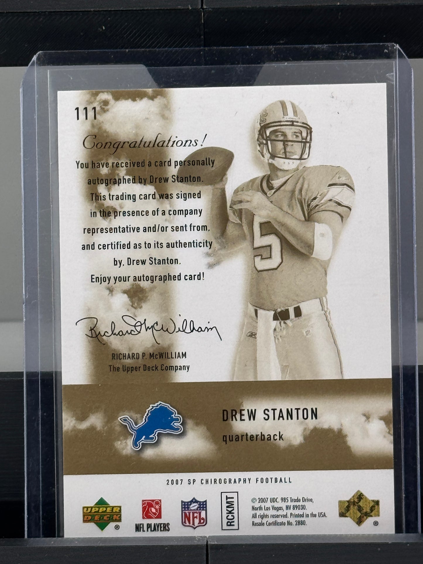 2007 Upper Deck SP Chirography #111 Drew Stanton RC 46/399 Detroit Lions