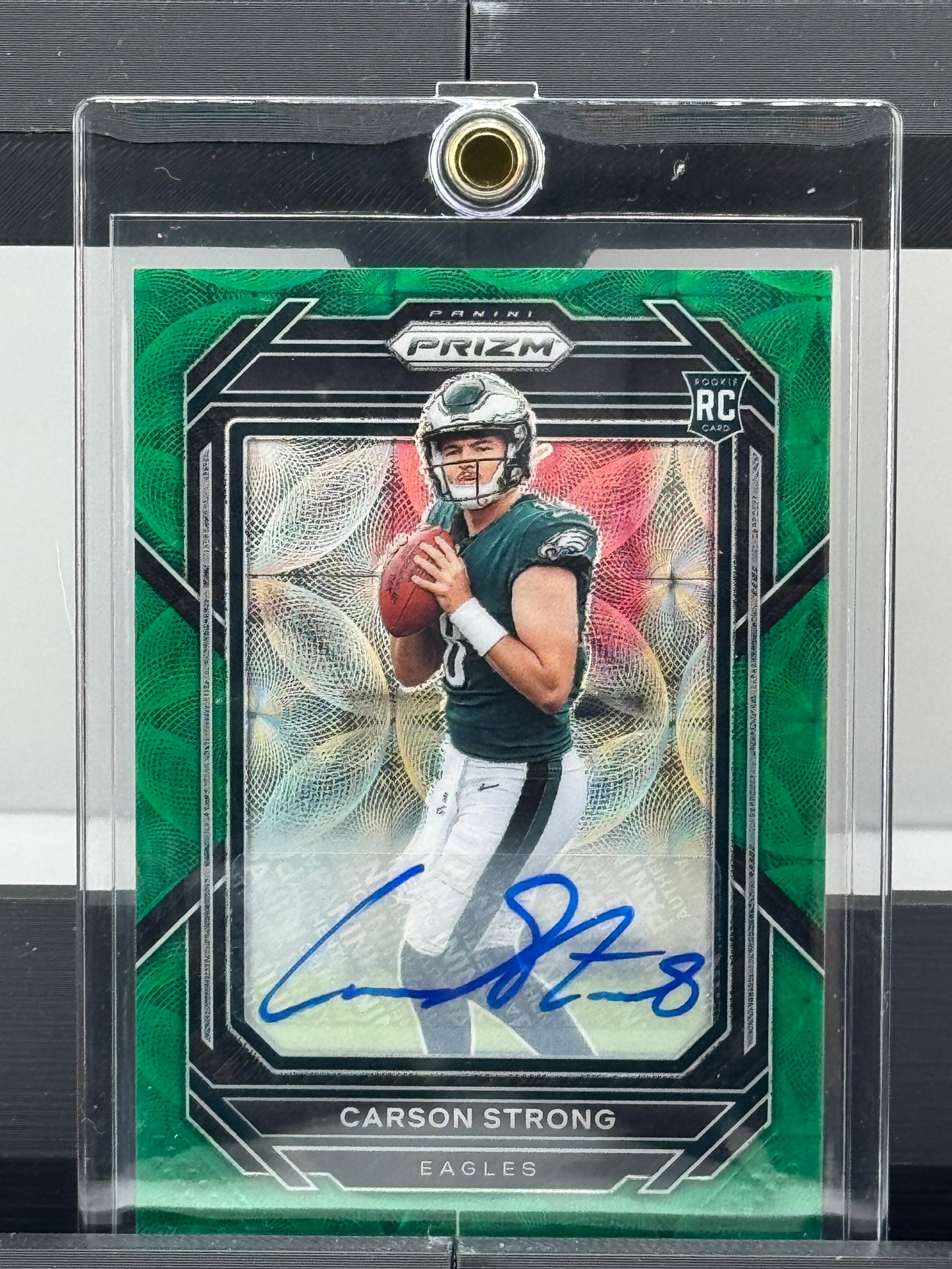 2022 Prizm #307 Carson Strong Auto Green Scope Prizm 75/75 BOOKEND!! Philadelphia Eagles