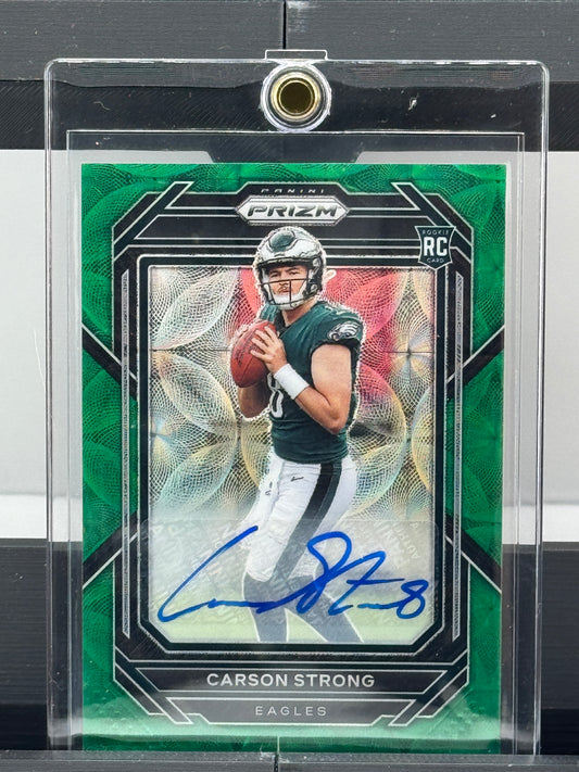 2022 Prizm #307 Carson Strong Auto Green Scope Prizm 75/75 BOOKEND!! Philadelphia Eagles