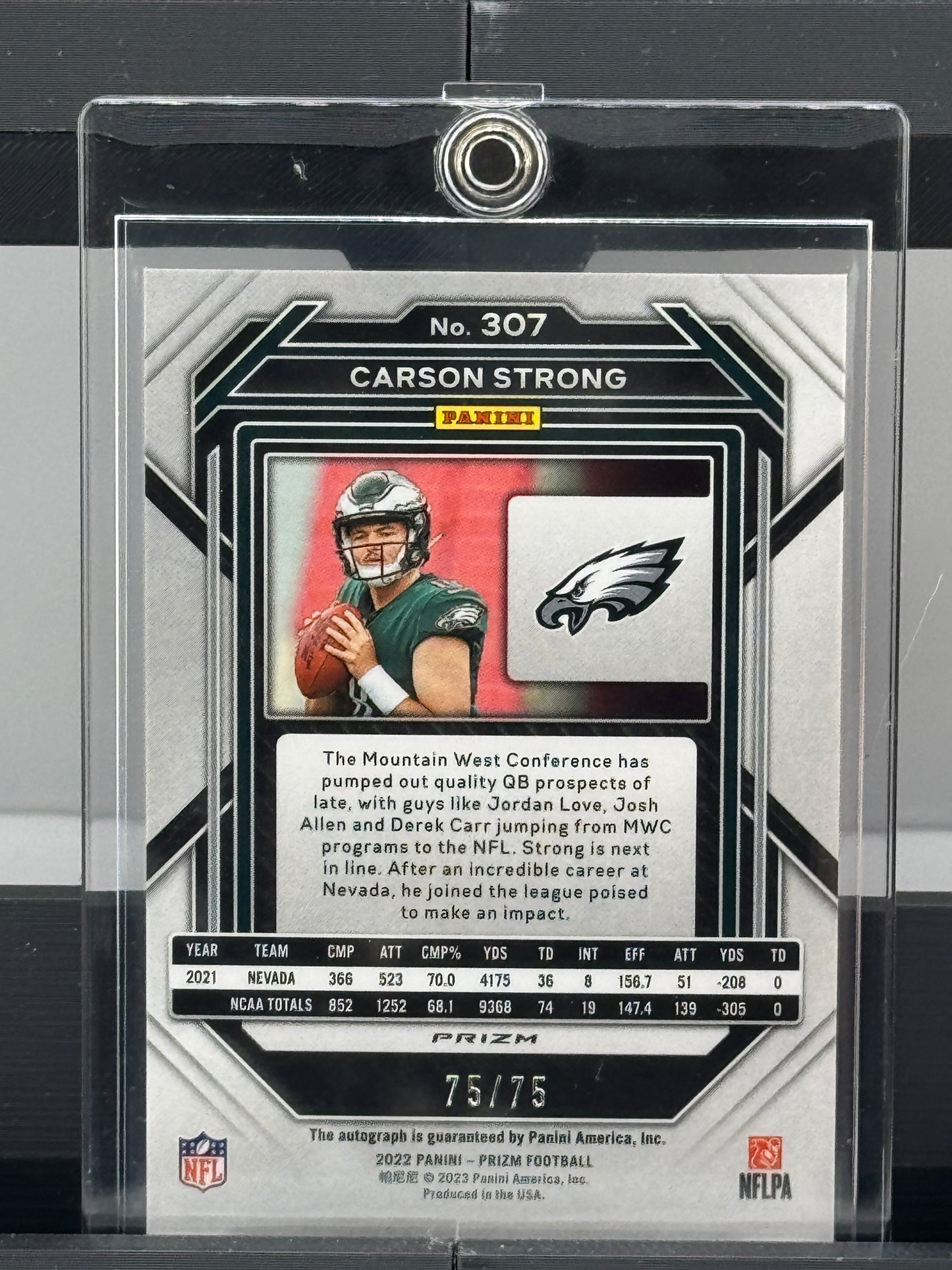 2022 Prizm #307 Carson Strong Auto Green Scope Prizm 75/75 BOOKEND!! Philadelphia Eagles