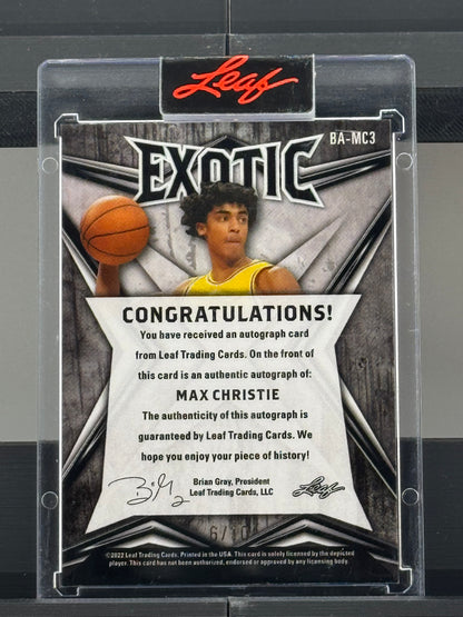2022 Leaf Exotic #BA-MC3 Max Christie Tiger Stripe XRC Rookie Auto 6/10 Dallas Mavericks