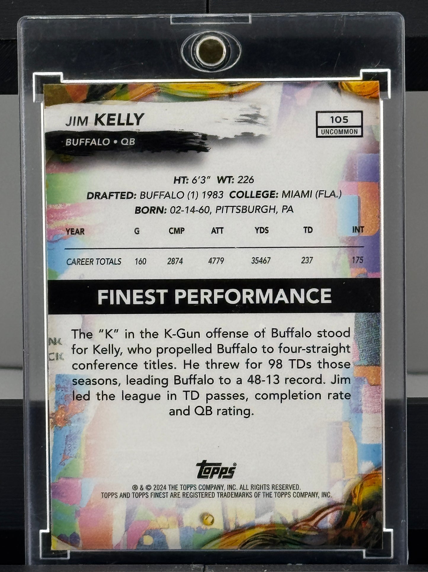 2024 Topps Finest #105 Uncommon Jim Kelly Checkerboard 13/75 Buffalo Bills