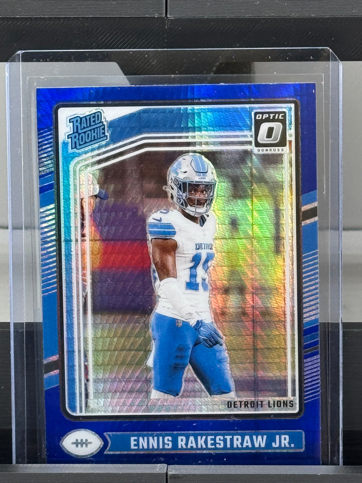 2024 Donruss Optic #232 Ennis Rakestraw Jr. Blue Hyper Prizm RC Detroit Lions