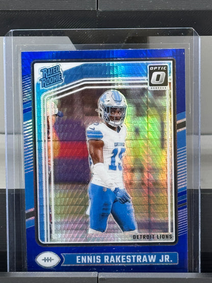 2024 Donruss Optic #232 Ennis Rakestraw Jr. Blue Hyper Prizm RC Detroit Lions