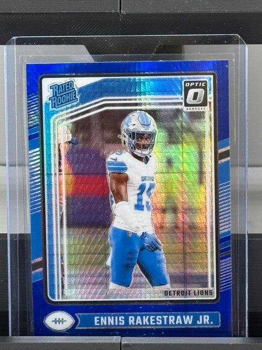 2024 Donruss Optic #232 Ennis Rakestraw Jr. Blue Hyper Prizm RC Detroit Lions