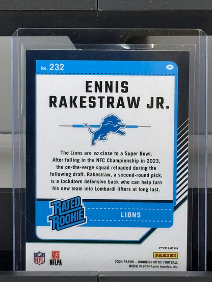 2024 Donruss Optic #232 Ennis Rakestraw Jr. Blue Hyper Prizm RC Detroit Lions