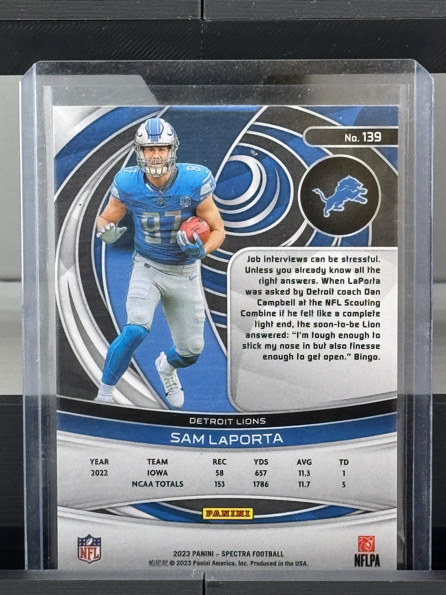 2023 Panini Spectra #139 Sam LaPorta RC Detroit Lions