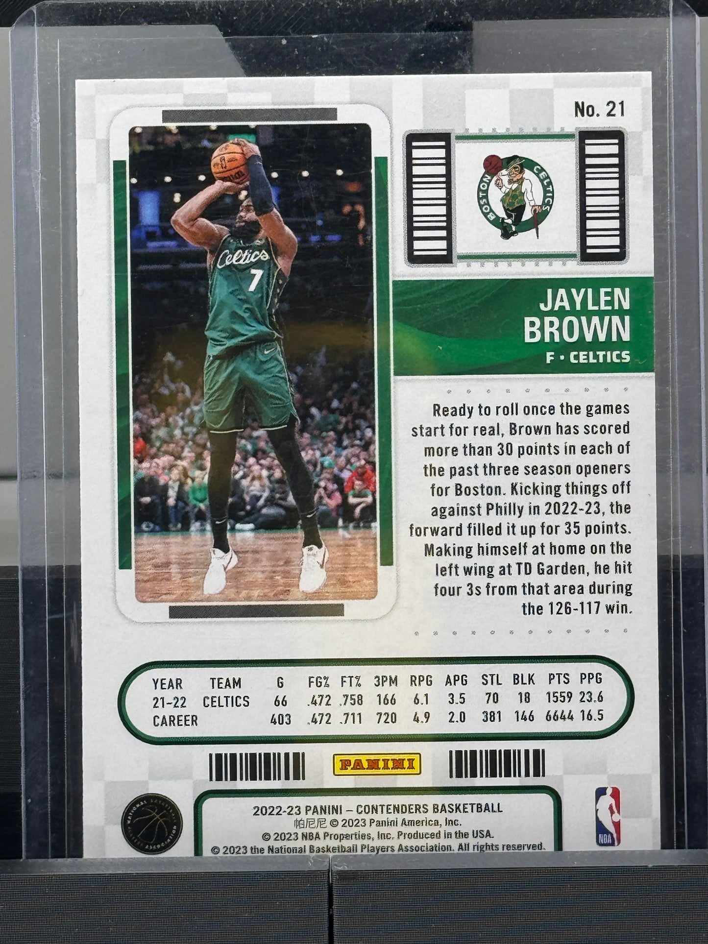 2022-23 Panini Contenders #21 Jaylen Brown Season Ticket Mojo Boston Celtics