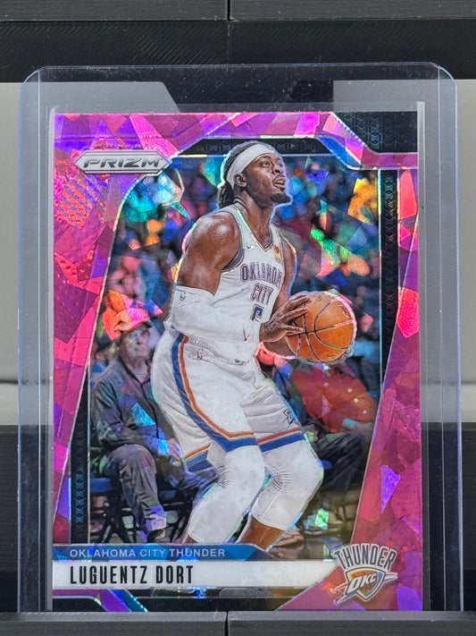 2024-25 Prizm #119 Luguentz Dort Pink Cracked Ice Prizm Oklahoma City Thunder