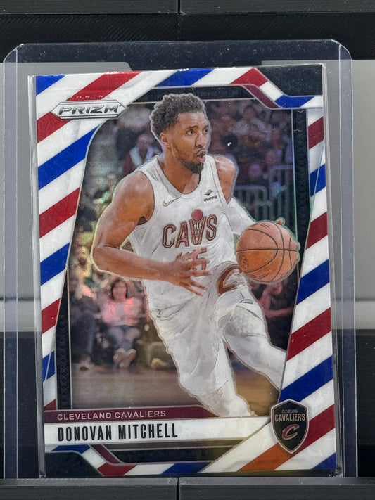 2024-25 Prizm #155 Donovan Mitchell Red White Blue Prizm Cleveland Cavaliers