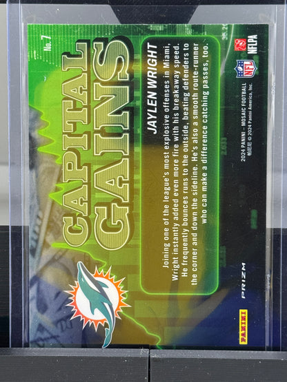2024 Mosaic #7 Jaylen Wright Capital Gains Green Mosaic Prizm RC Miami Dolphins