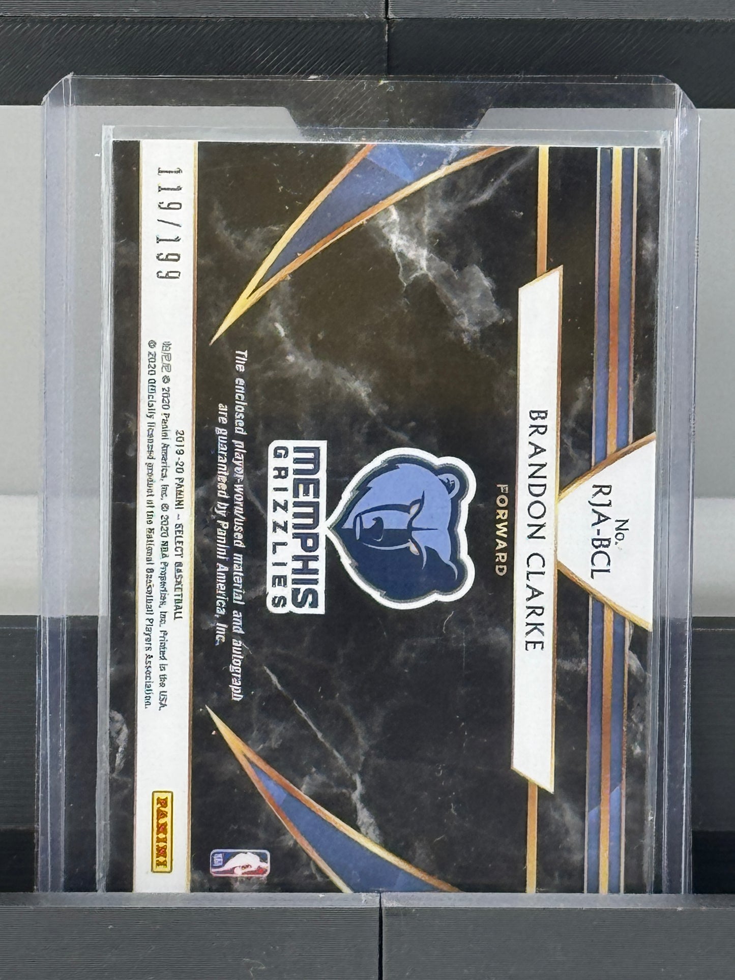 2019-20 Select #RJA-BCL Brandon Clarke Rookie Patch Auto RPA 119/199 Memphis Grizzlies