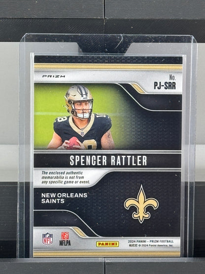 2024 Prizm #PJ-SRR Spencer Rattler Premier Jerseys Neon Green Pulsar New Orleans Saints