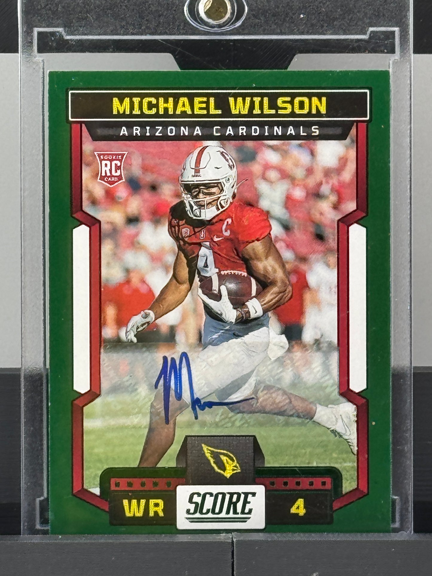 2023 Panini Score #362 Michael Wilson Green Signatures Auto RC Arizona Cardinals