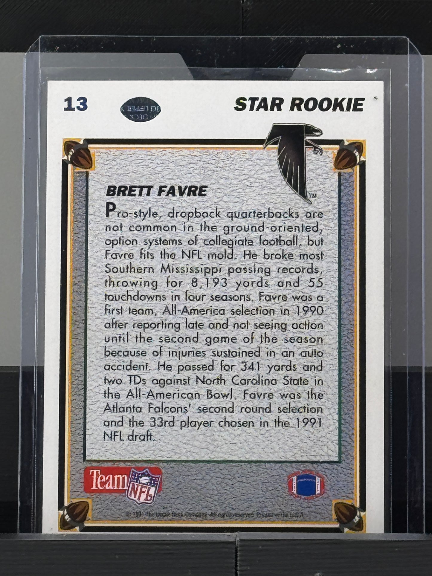 1991 Upper Deck #13 Brett Favre Star Rookie RC Atlanta Falcons