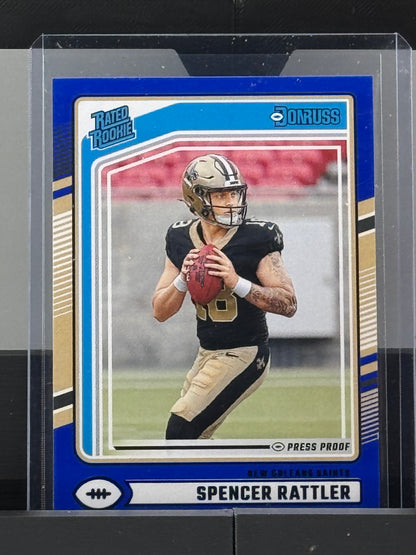 2024 Donruss #359 Spencer Rattler Blue Press Proof RC New Orleans Saints