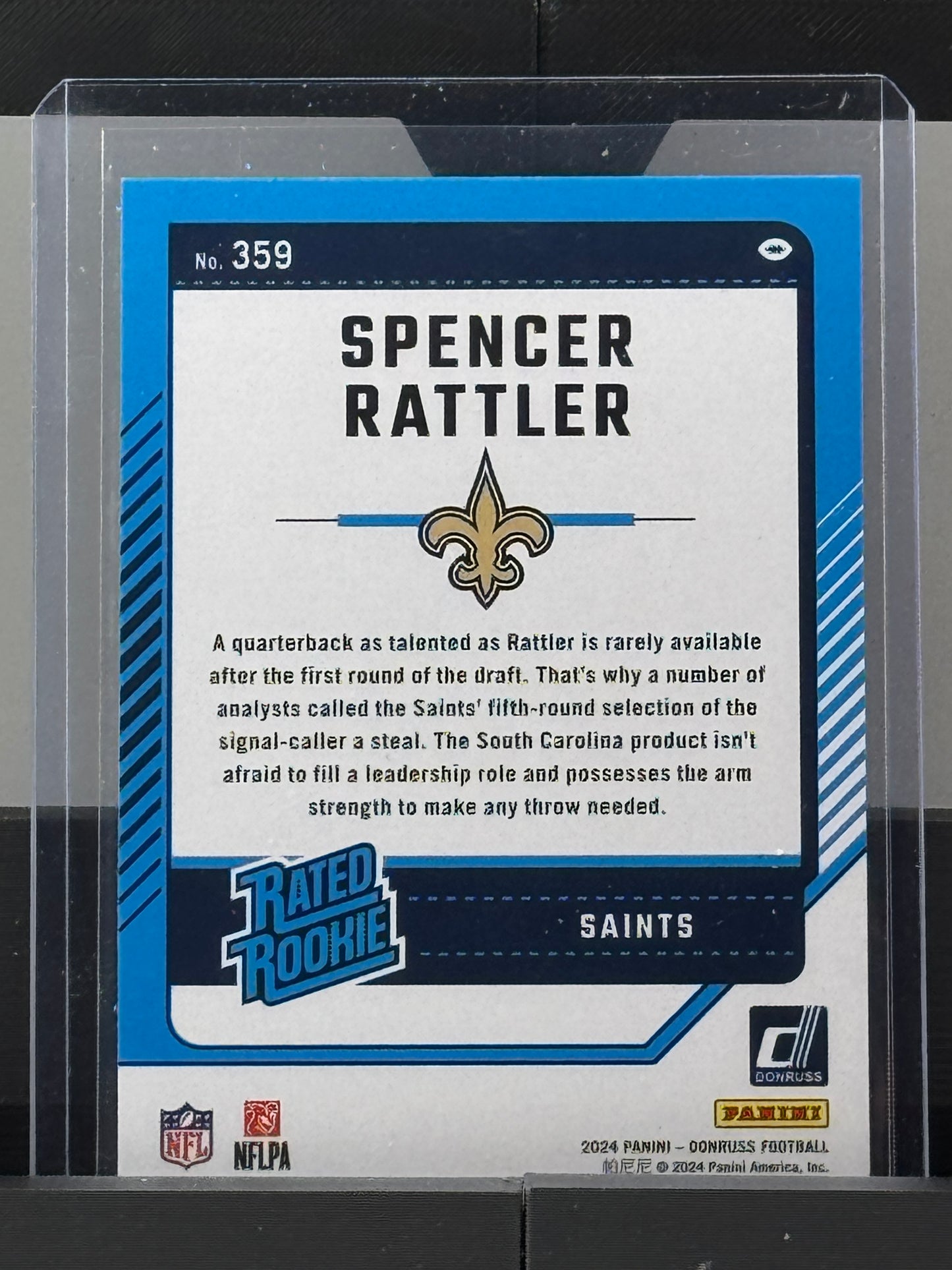 2024 Donruss #359 Spencer Rattler Blue Press Proof RC New Orleans Saints