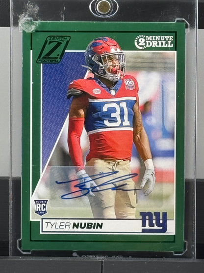 2024 Zenith #196 Tyler Nubin 2 Minute Drill Green Auto RC New York Giants