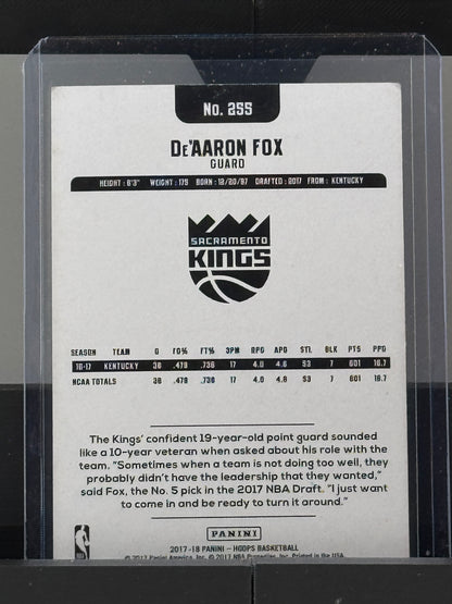 2017-18 Panini NBA Hoops #255 DeAaron Fox RC Sacramento Kings