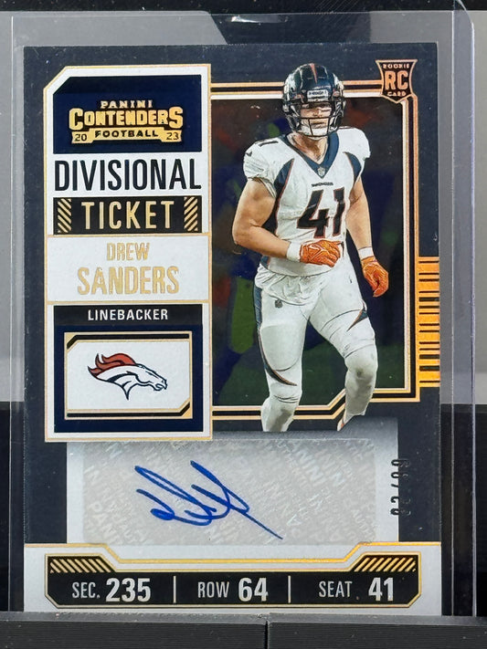 2023 Panini Contenders #154 Drew Sanders Divisional Ticket Autograph 83/99 Denver Broncos