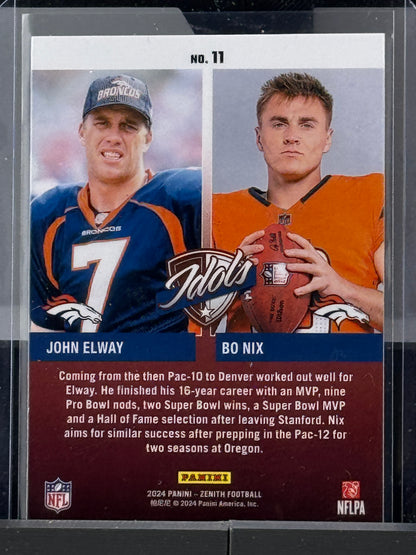 2024 Zenith #11 Bo Nix John Elway Idols RC Denver Broncos